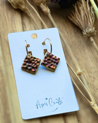 Square Dangle Earrings rose-gold, gold, bronze Apis Crafts, iridescent glitter finish on a gold hoop