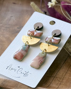Boho geometric dangle earrings with faux stone and gold accents