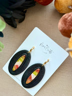 Oval Inset Dangle Earrings - Maize