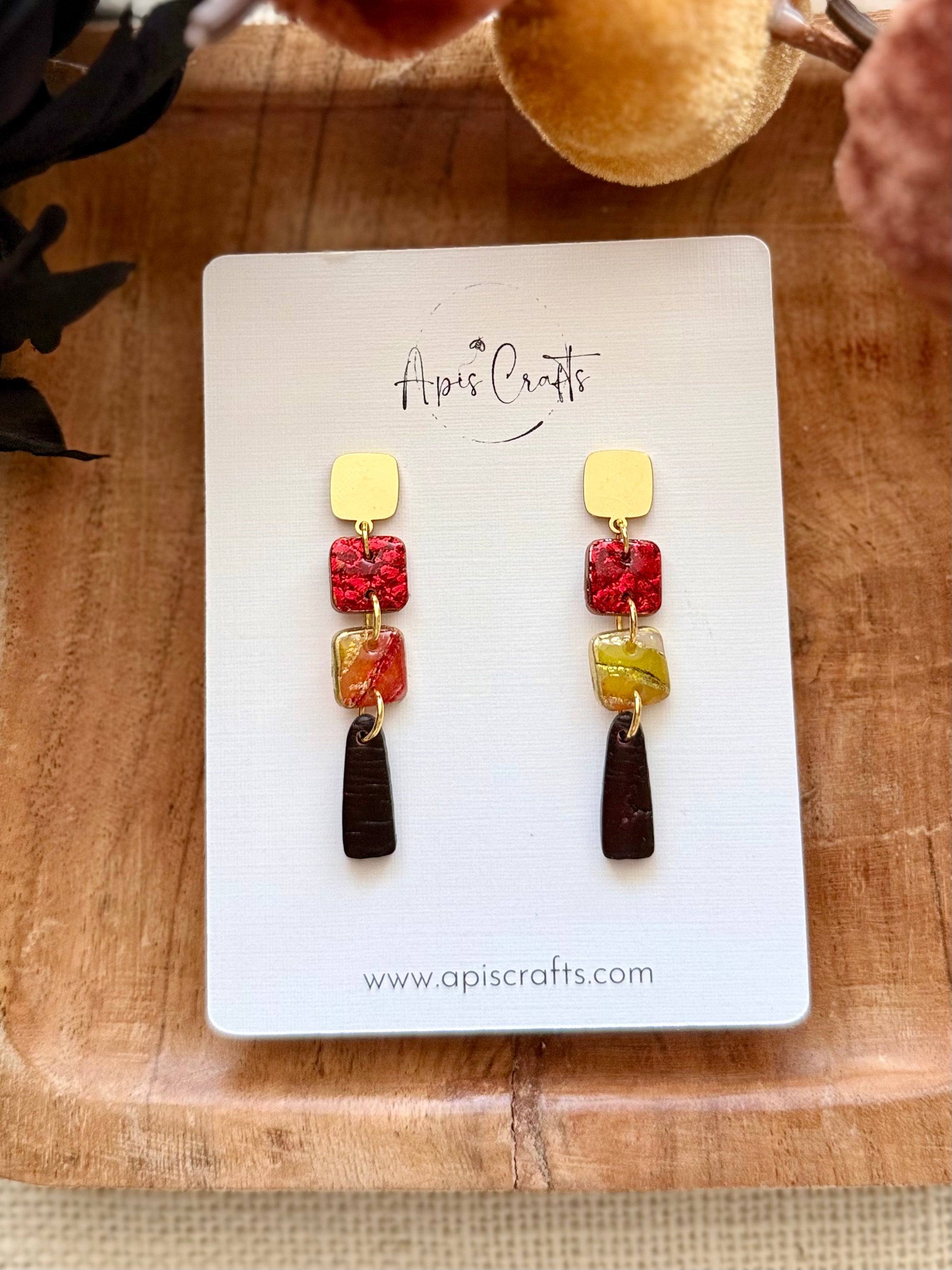 Square Gold Dangle Earrings - Maize