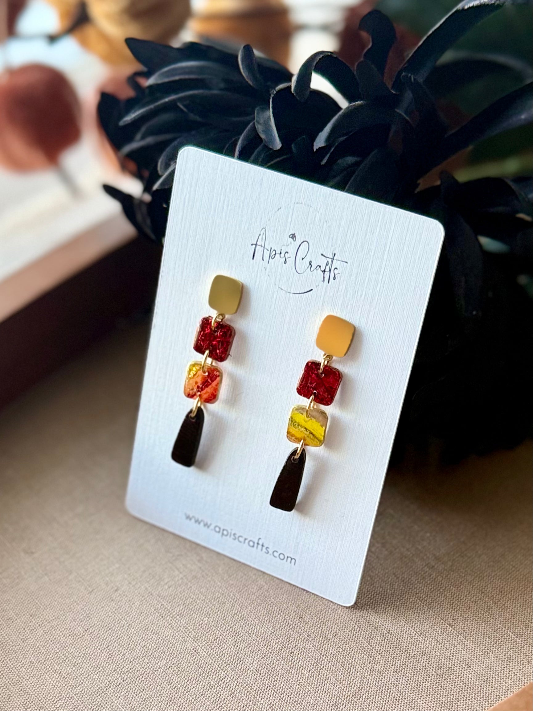 Square Gold Dangle Earrings - Maize