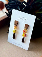 Square Wood Dangle Earrings - Maize