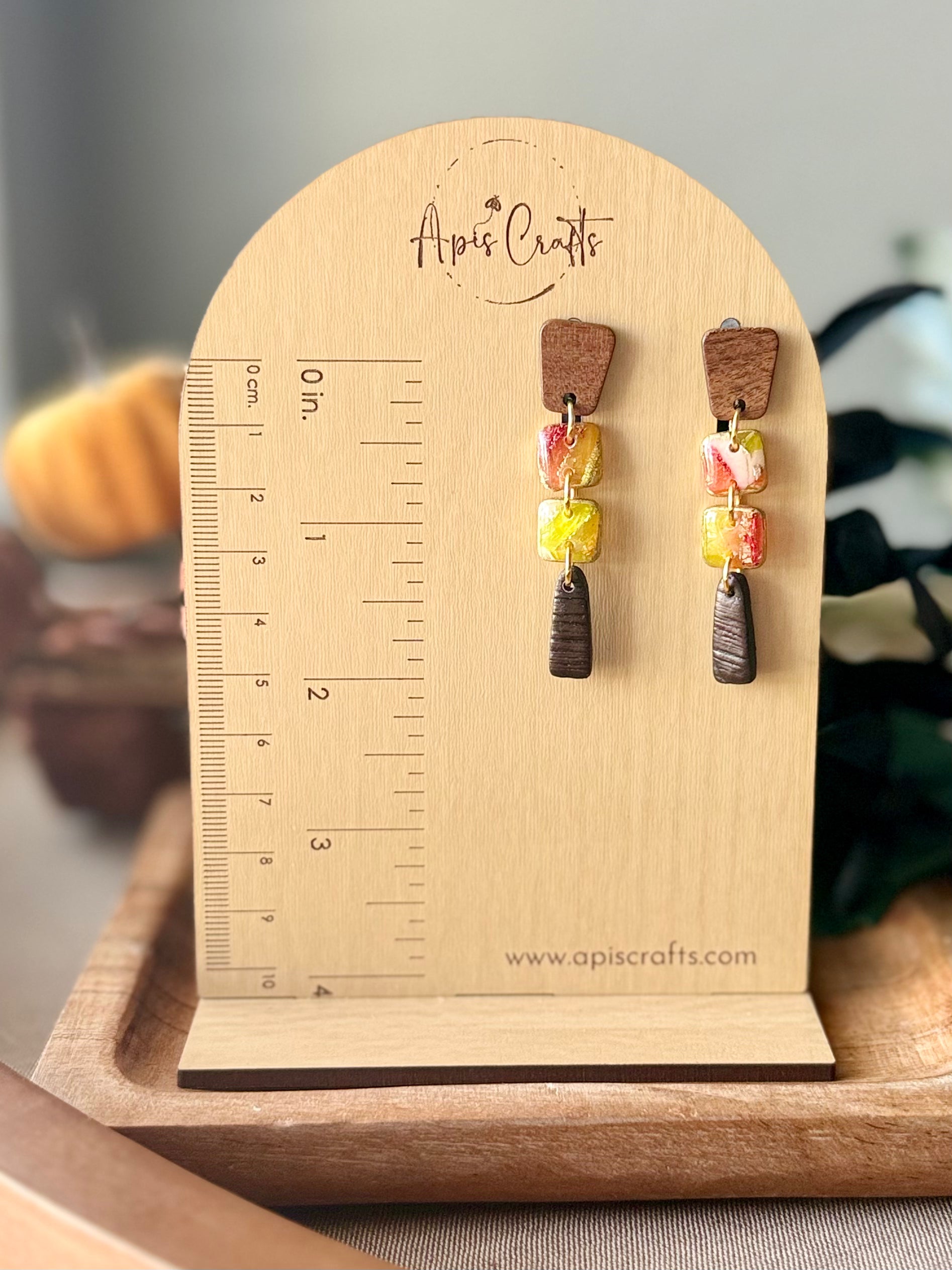 Square Wood Dangle Earrings - Maize