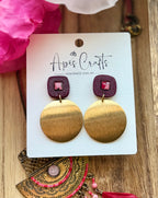 Pomegranate Medallion Dangle Earrings pink, black, red faux stone texture Apis Crafts