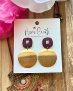 Pomegranate Medallion Dangle Earrings pink, black, red faux stone texture Apis Crafts