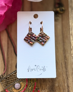 Square Dangle Earrings rose-gold, gold, bronze Apis Crafts, iridescent glitter finish on a gold hoop