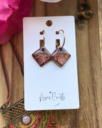 Square Dangle Earrings rose-gold, gold, bronze Apis Crafts, iridescent glitter finish on a gold hoop