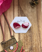 Small pebble faux stone stud earrings in pink and red