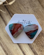 Large faux stone triangle stud earrings in turquoise and sandstone